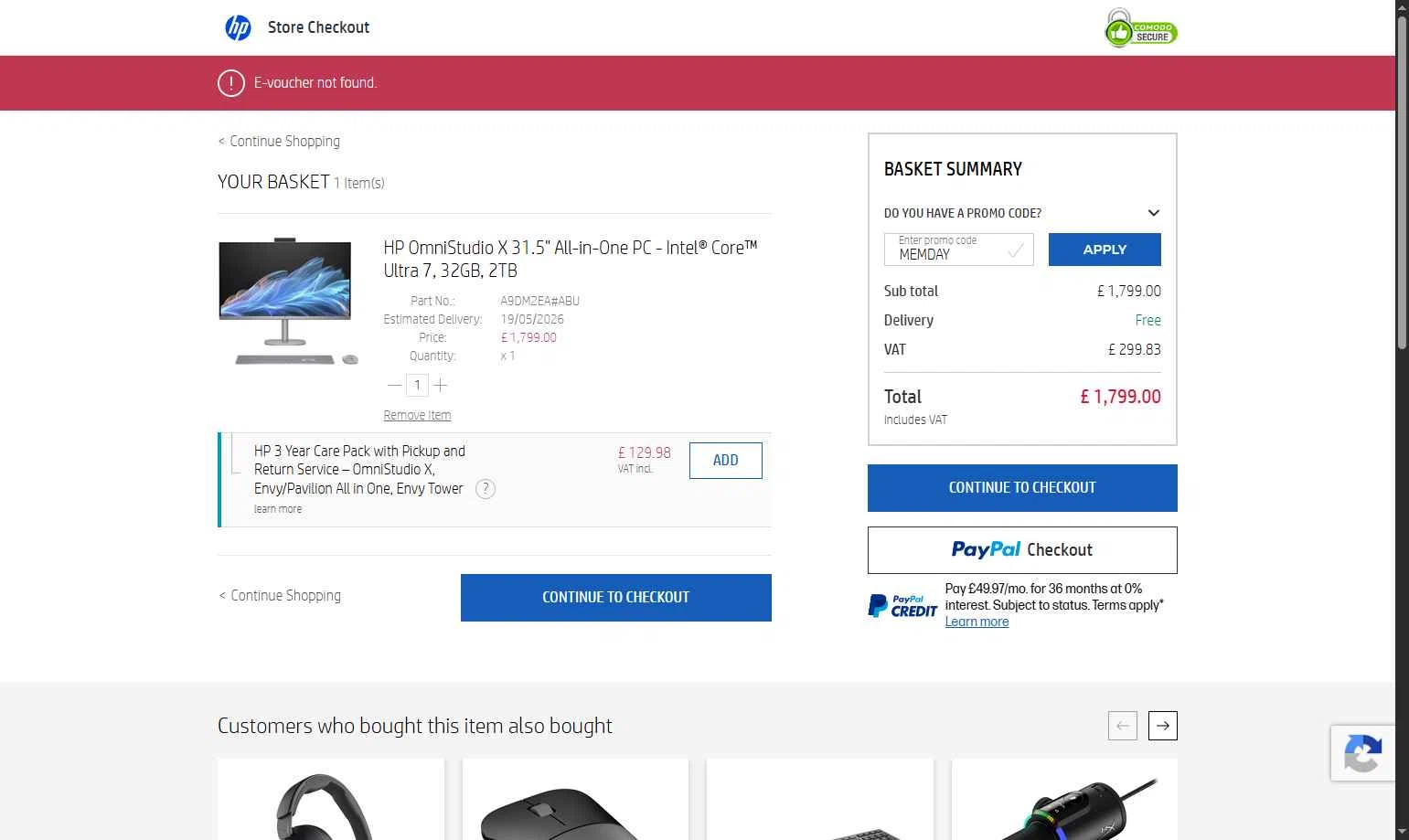 Verification screenshot for $65 Off Select Bpc Commercial Notebooks and Desktops at HP — 17d ago