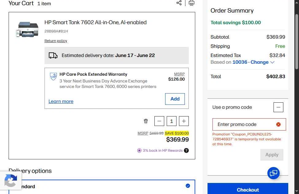 Verification screenshot for 25% Off Elect Pcs When You Bundle With Select Accessories at HP - 31d ago