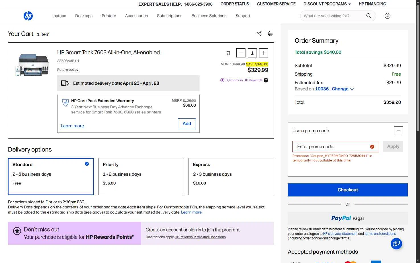 Verification screenshot for 20% Off Monitors and Accessories (special Restrictions Apply) at HP — 44d ago