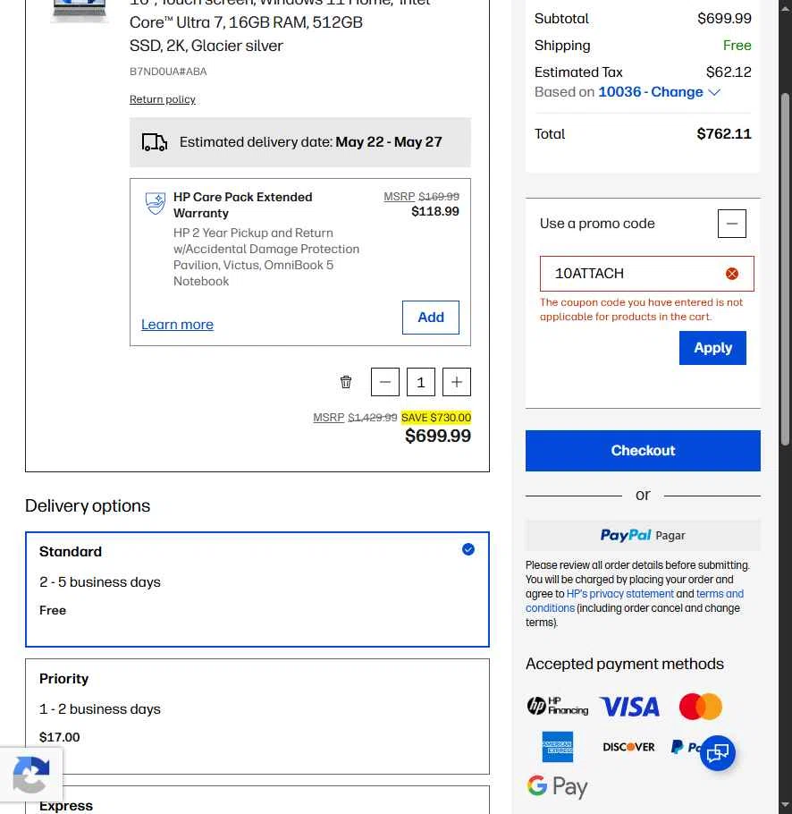 Verification screenshot for 10% Off Select Monitors at HP — 16d ago
