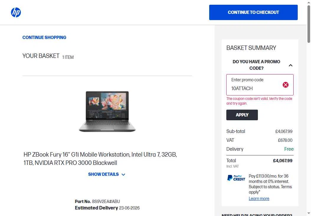 Verification screenshot for 10% Off Select Monitors at HP - 4d ago