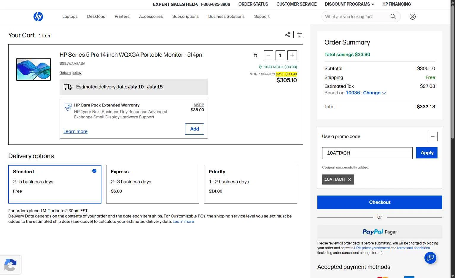 Verification screenshot for 10% Off Select Monitors at HP - 6d ago