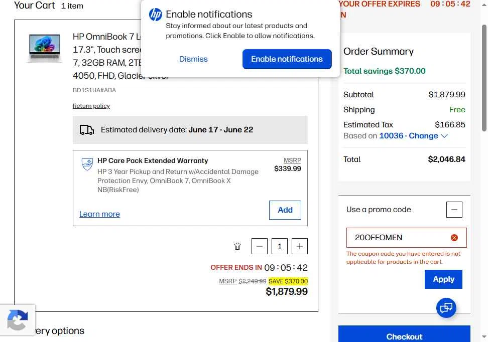 Verification screenshot for 20% Off Men by Hp 238 Inch Fhd 165hz Gaming Monitor Omen 24 at HP - 10d ago