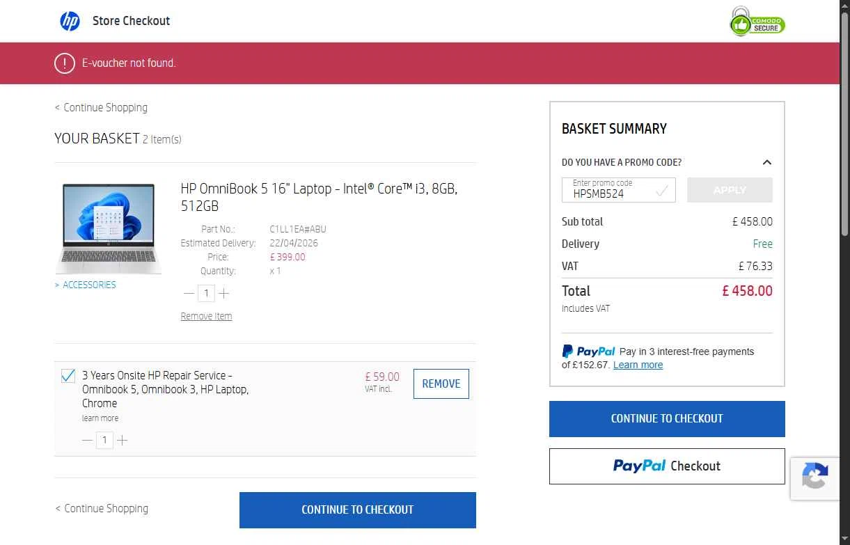 Verification screenshot for 5% Off Business Pcs at HP — 45d ago