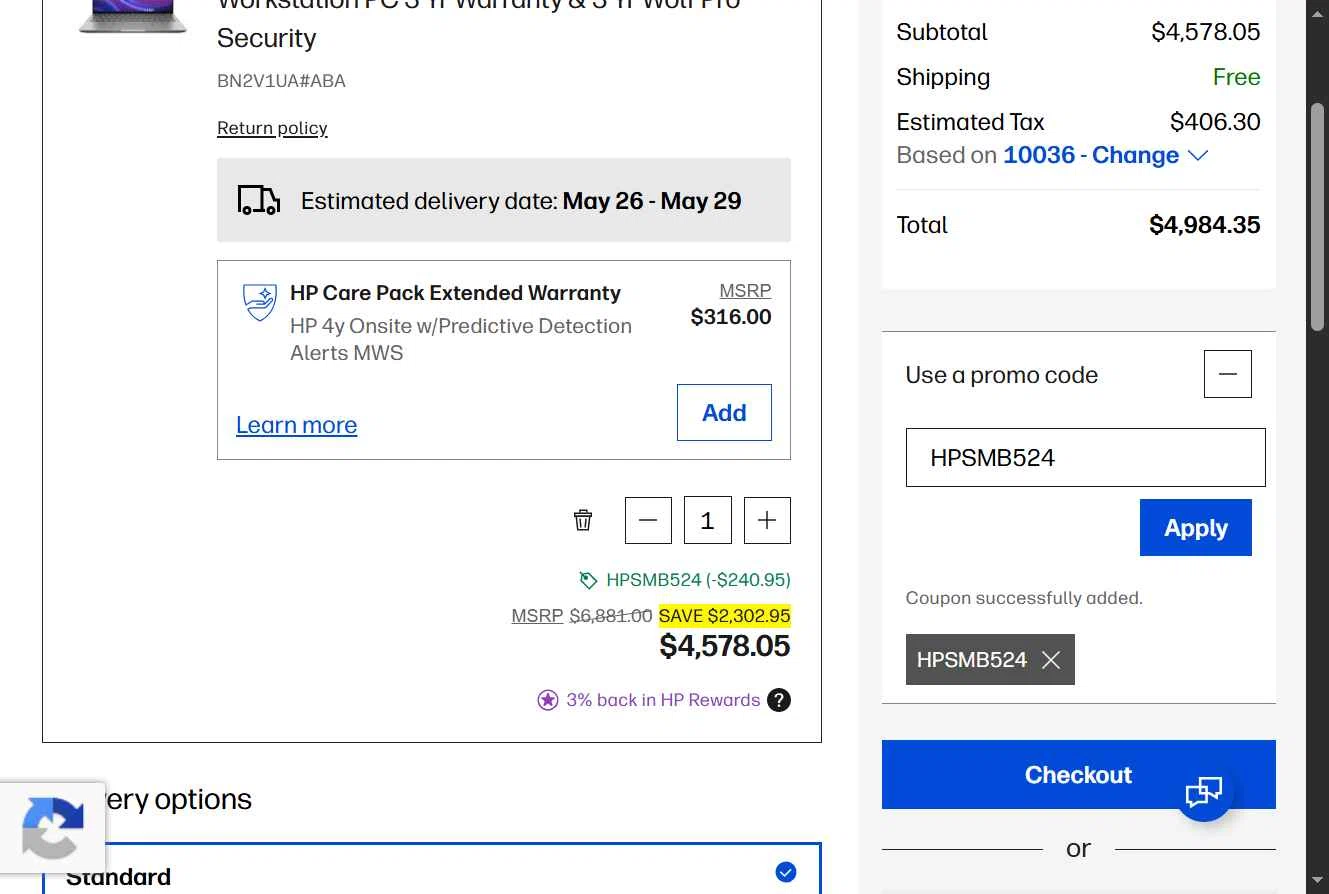 Verification screenshot for 5% Off Business Pcs at HP — 14d ago