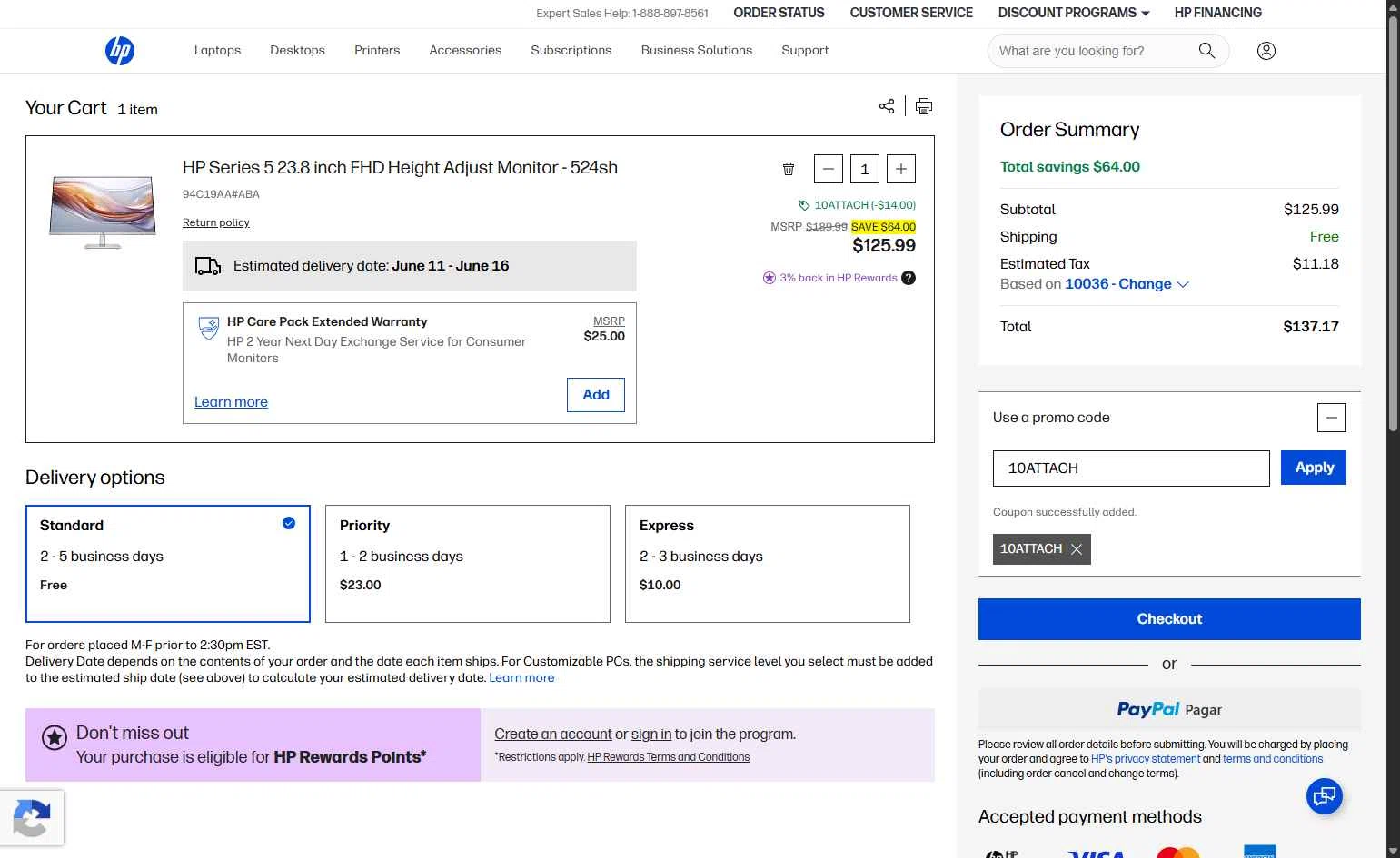 Verification screenshot for 10% Off Select Monitors at HP - 16d ago