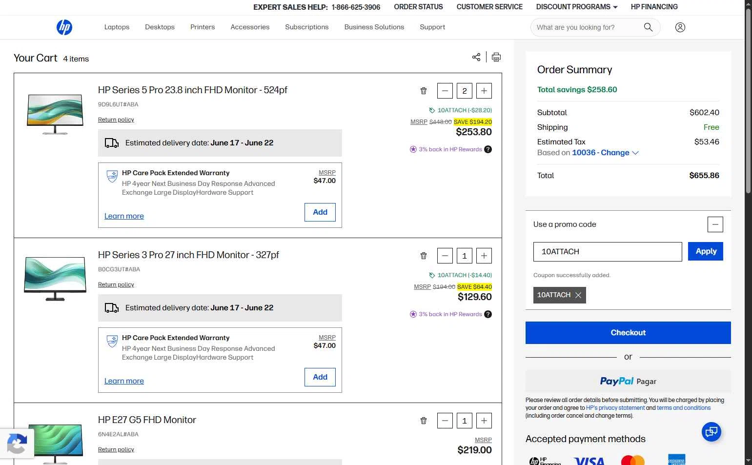 Verification screenshot for 10% Off Select Monitors at HP - 10d ago
