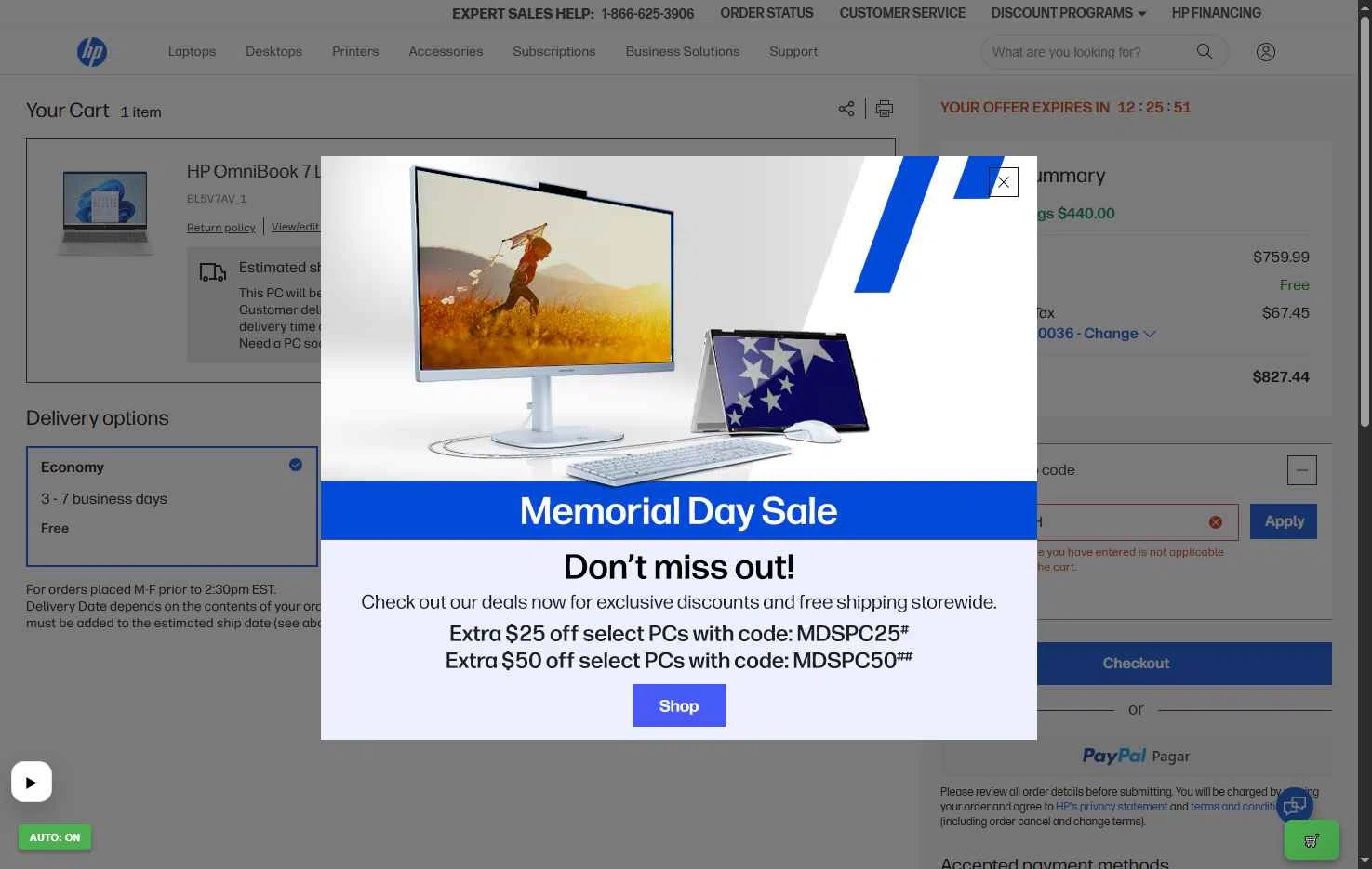 Verification screenshot for 10% Off Select Monitors at HP — 22d ago