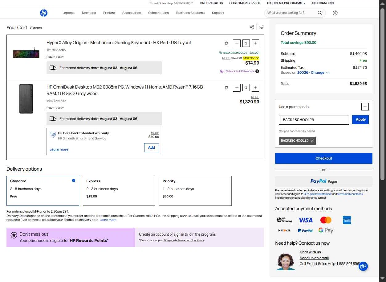 Verification screenshot for 25% Off Hyperx Alloy Origins Mechanical Gaming Keyboard Hx Red Us Layout at HP - 4d ago