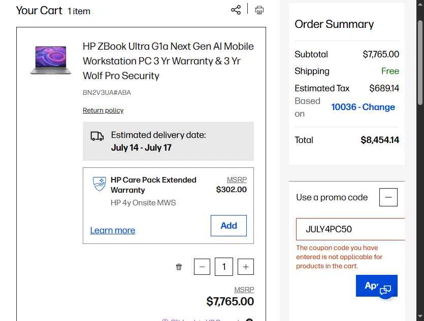 Verification screenshot for $50 Off Select Products at HP - 24d ago