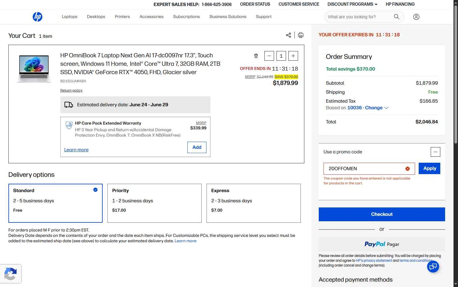 Verification screenshot for 20% Off Men by Hp 238 Inch Fhd 165hz Gaming Monitor Omen 24 at HP - 4d ago