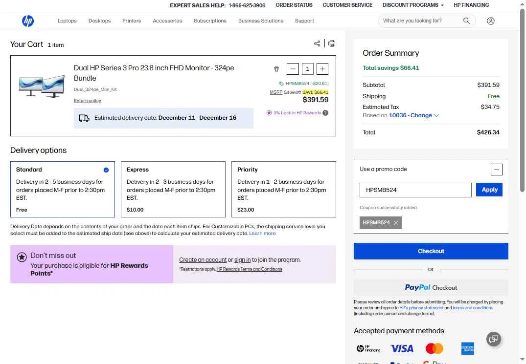 HP All-In Plan checkout page showing HP All-In Plan promo code box | Screenshot taken by SimplyCodes community member on Dec 9, 2025