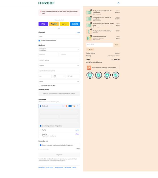 H-Proof checkout page showing H-Proof promo code box | Screenshot taken by SimplyCodes community member on Sep 3, 2025