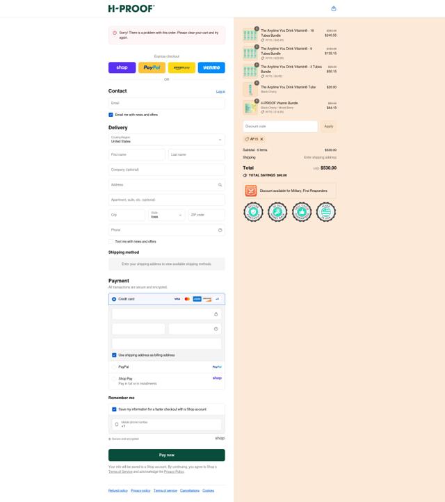 H-Proof checkout page showing H-Proof promo code box | Screenshot taken by SimplyCodes community member on Sep 3, 2025