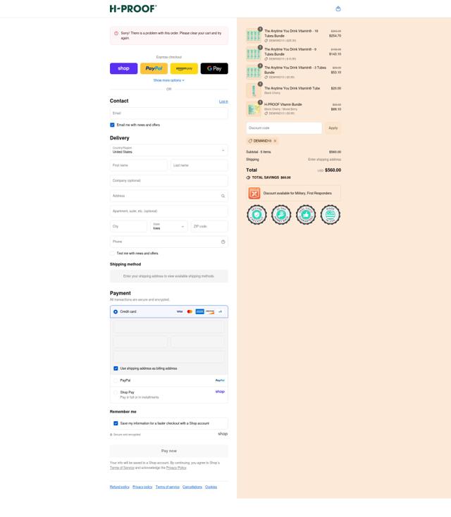 H-Proof checkout page showing H-Proof promo code box | Screenshot taken by SimplyCodes community member on Aug 30, 2025