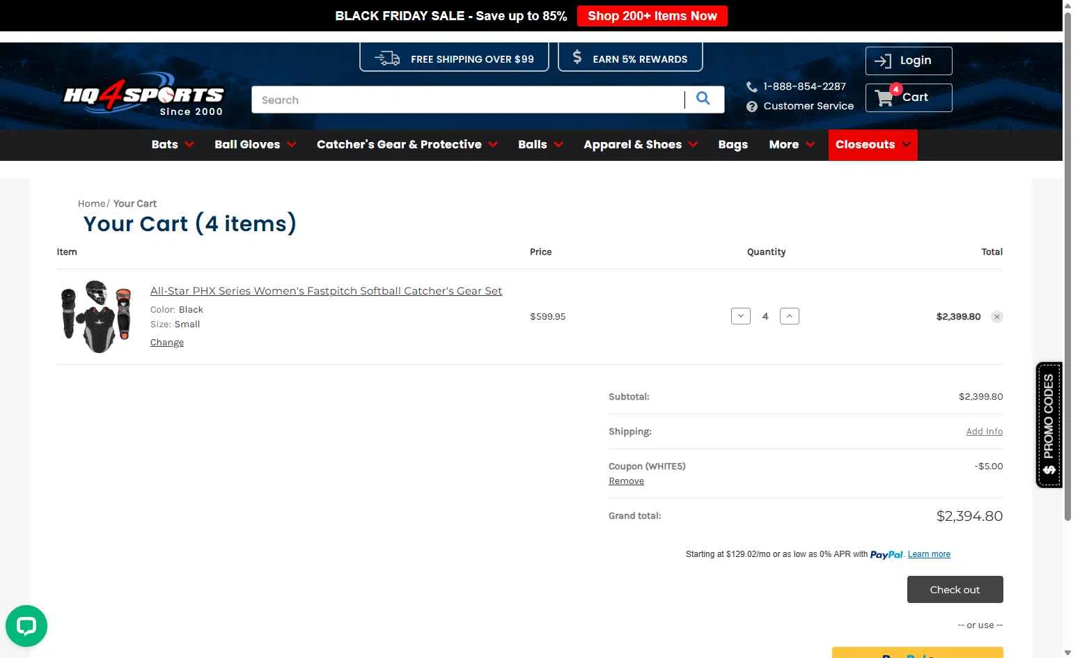 HQ4Sports.com checkout page showing HQ4Sports.com coupon code box | Screenshot taken by SimplyCodes community member on Dec 11, 2025