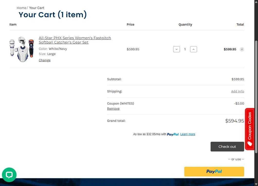 HQ4Sports.com checkout page showing HQ4Sports.com coupon code box | Screenshot taken by SimplyCodes community member on Nov 12, 2025