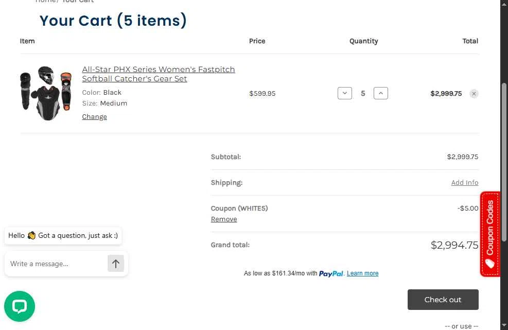 HQ4Sports.com checkout page showing HQ4Sports.com coupon code box | Screenshot taken by SimplyCodes community member on Oct 14, 2025