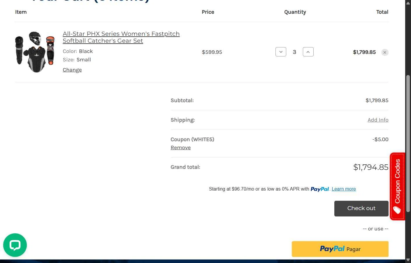 HQ4Sports.com checkout page showing HQ4Sports.com coupon code box | Screenshot taken by SimplyCodes community member on Jan 9, 2026