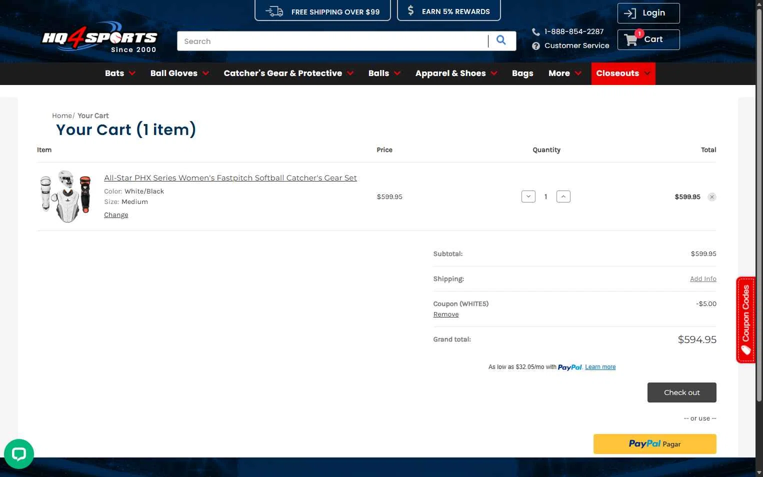 HQ4Sports.com checkout page showing HQ4Sports.com coupon code box | Screenshot taken by SimplyCodes community member on Nov 12, 2025