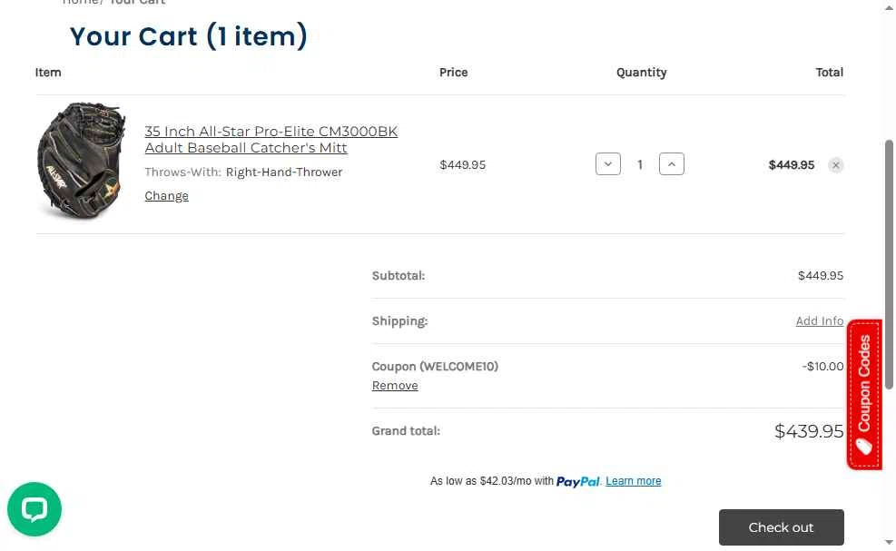 HQ4Sports.com checkout page showing HQ4Sports.com coupon code box | Screenshot taken by SimplyCodes community member on Sep 29, 2025