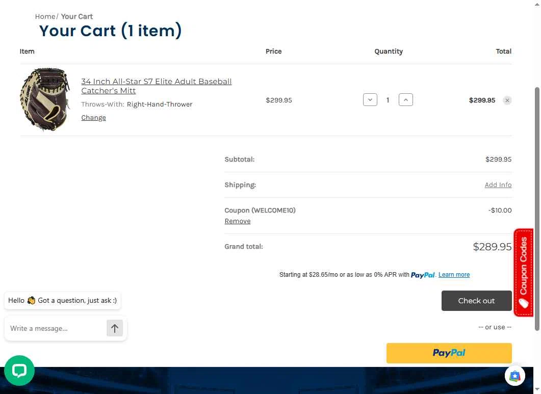 HQ4Sports.com checkout page showing HQ4Sports.com coupon code box | Screenshot taken by SimplyCodes community member on Jan 29, 2026