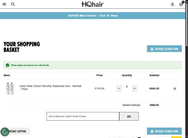 HQhair checkout page showing HQhair discount code box | Screenshot taken by SimplyCodes community member on Jul 17, 2025