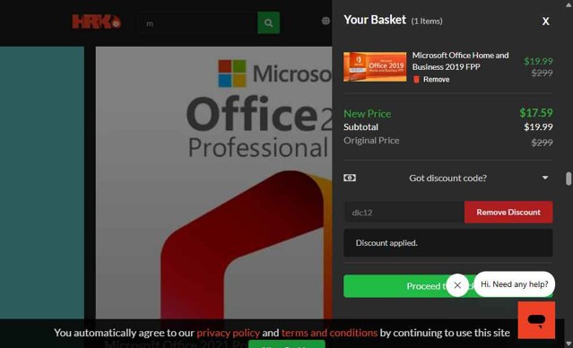 HRK checkout page showing HRK promo code box | Screenshot taken by SimplyCodes community member on Aug 21, 2025