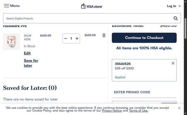 HSAstore.com checkout page showing HSAstore.com promo code box | Screenshot taken by SimplyCodes community member on Aug 13, 2025