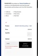 HSL Ammunition coupon verification screenshot
