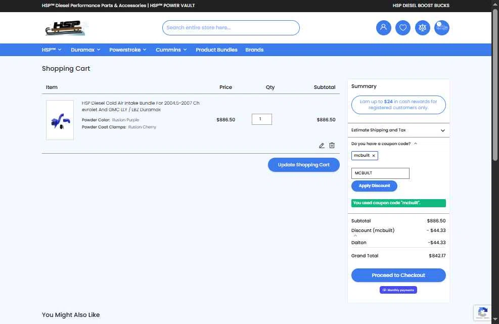 HSP Diesel checkout page showing HSP Diesel discount code box | Screenshot taken by SimplyCodes community member on Feb 5, 2026