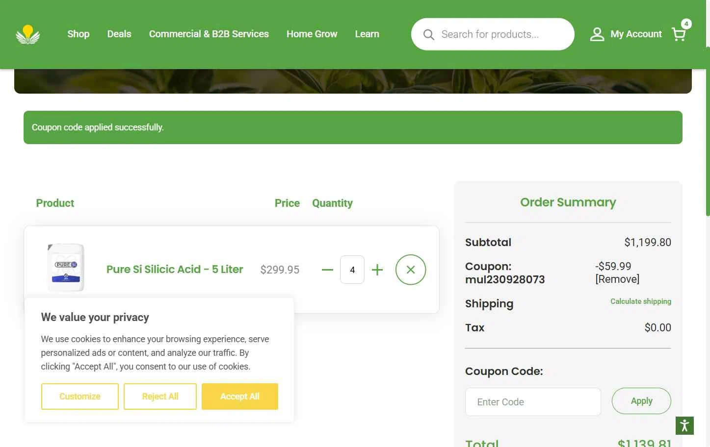 HTG Supply checkout page showing HTG Supply coupon code box | Screenshot taken by SimplyCodes community member on Jan 23, 2026