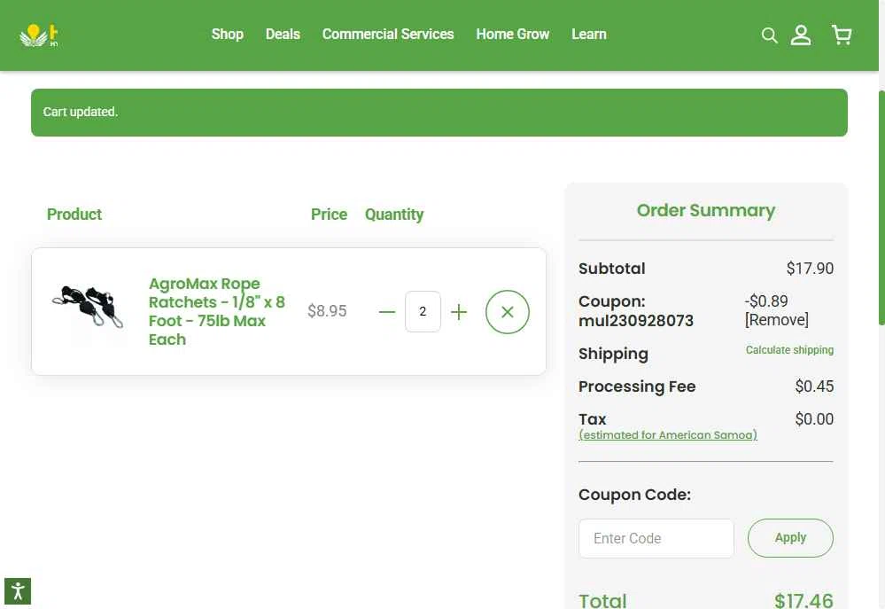 HTG Supply checkout page showing HTG Supply coupon code box | Screenshot taken by SimplyCodes community member on Oct 30, 2025
