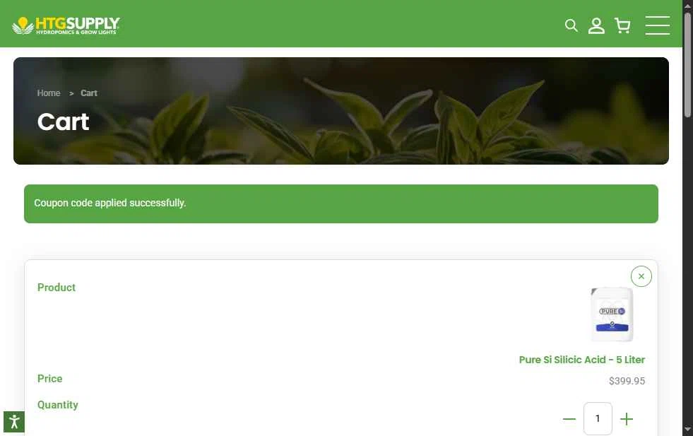 HTG Supply checkout page showing HTG Supply coupon code box | Screenshot taken by SimplyCodes community member on Oct 30, 2025