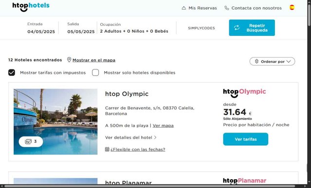 HTop Hotels checkout page showing HTop Hotels promo code box | Screenshot taken by SimplyCodes community member on May 4, 2025