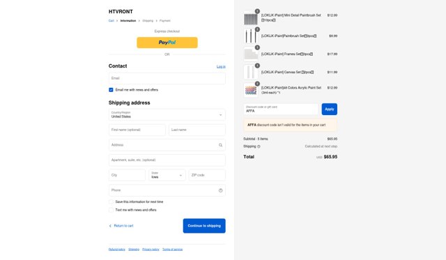 HTV Ront checkout page showing HTV Ront promo code box | Screenshot taken by SimplyCodes community member on Sep 8, 2025