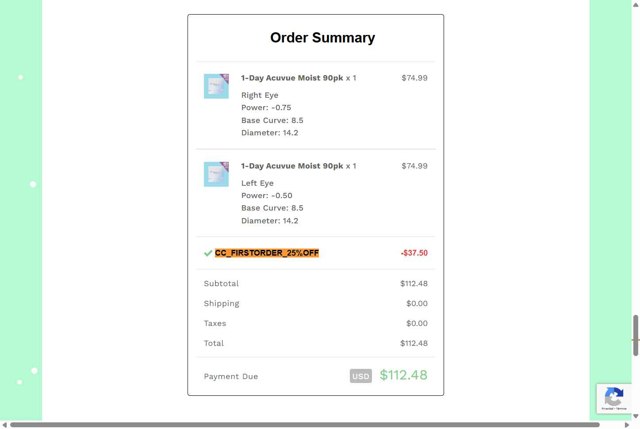 Hubble Contacts checkout page showing Hubble Contacts promo code box | Screenshot taken by SimplyCodes community member on Aug 5, 2025