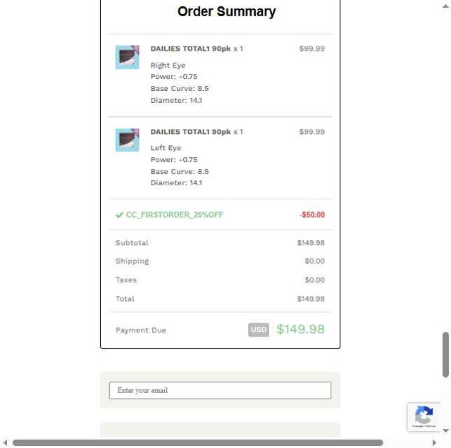 Hubble Contacts checkout page showing Hubble Contacts promo code box | Screenshot taken by SimplyCodes community member on Jul 24, 2025