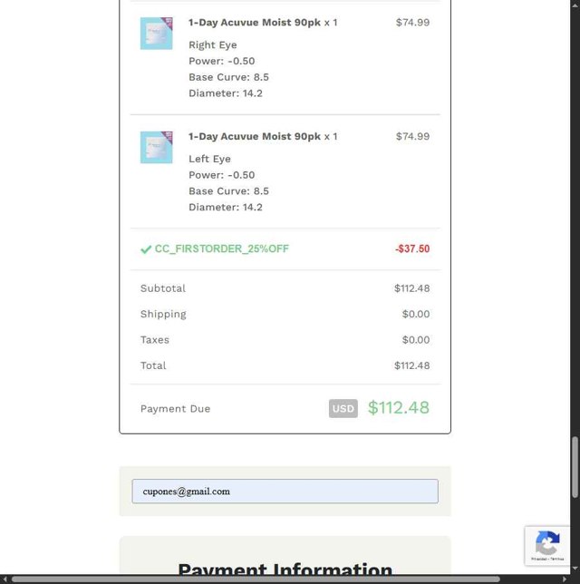 Hubble Contacts checkout page showing Hubble Contacts promo code box | Screenshot taken by SimplyCodes community member on Jul 24, 2025