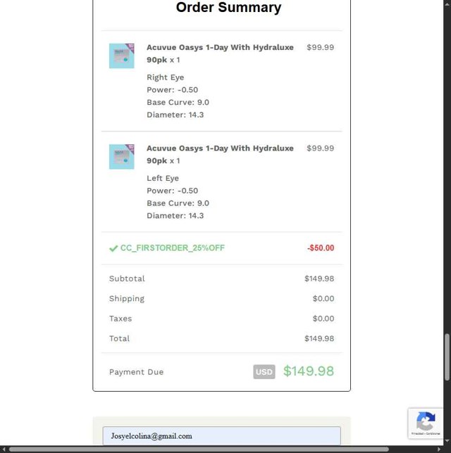 Hubble Contacts checkout page showing Hubble Contacts promo code box | Screenshot taken by SimplyCodes community member on Aug 25, 2025