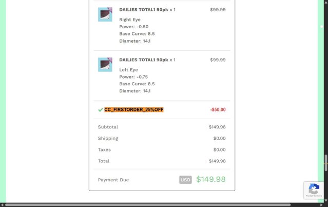 Hubble Contacts checkout page showing Hubble Contacts promo code box | Screenshot taken by SimplyCodes community member on Aug 25, 2025