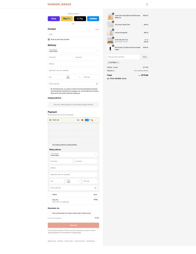 Hudson Grace checkout page showing Hudson Grace discount code box | Screenshot taken by SimplyCodes community member on Sep 1, 2025