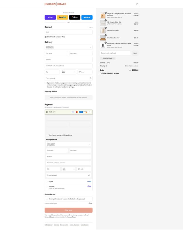Hudson Grace checkout page showing Hudson Grace discount code box | Screenshot taken by SimplyCodes community member on Sep 1, 2025