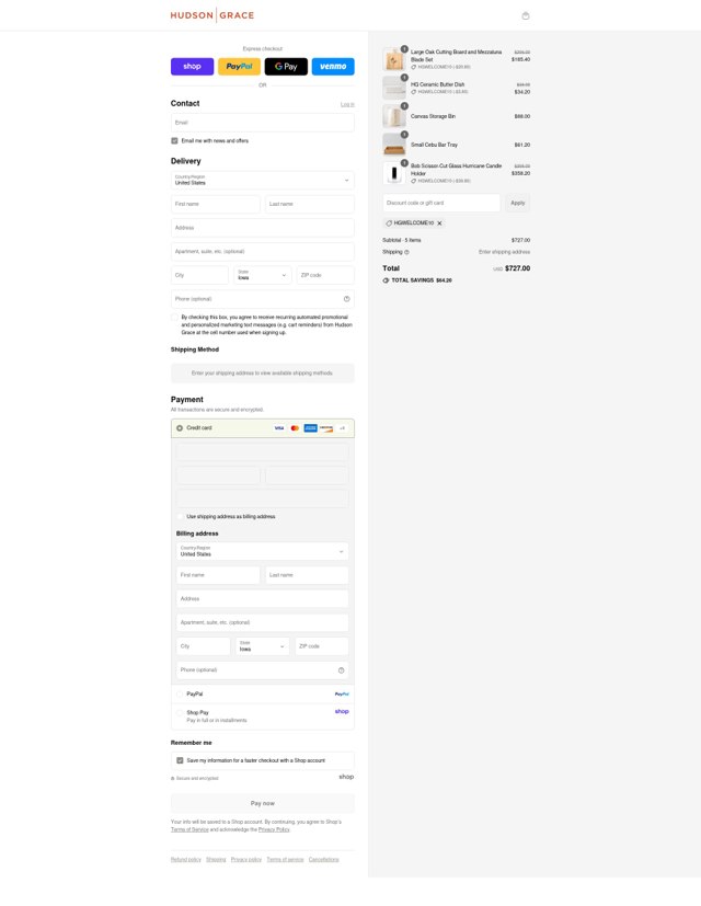 Hudson Grace checkout page showing Hudson Grace discount code box | Screenshot taken by SimplyCodes community member on Sep 1, 2025