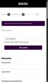 GAVINGREB coupon verification screenshot