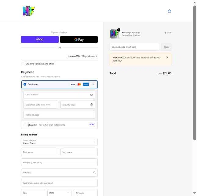 HueForge checkout page showing HueForge discount code box | Screenshot taken by SimplyCodes community member on Dec 19, 2025