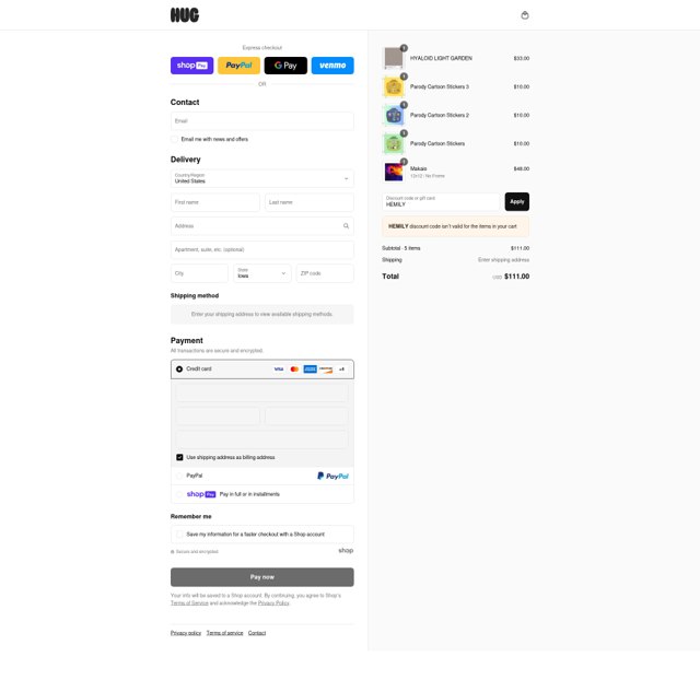 HUG checkout page showing HUG promo code box | Screenshot taken by SimplyCodes community member on Jul 31, 2025
