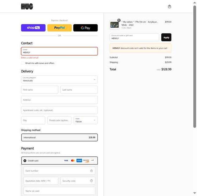 HUG checkout page showing HUG promo code box | Screenshot taken by SimplyCodes community member on Aug 20, 2025