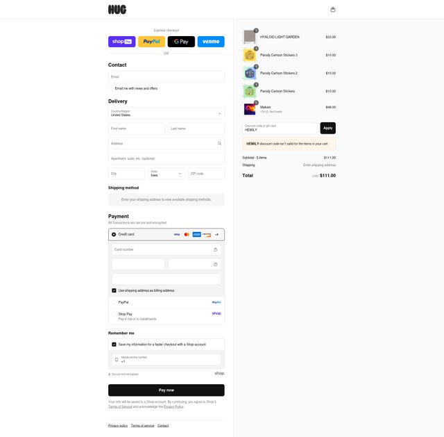 HUG checkout page showing HUG promo code box | Screenshot taken by SimplyCodes community member on Aug 26, 2025