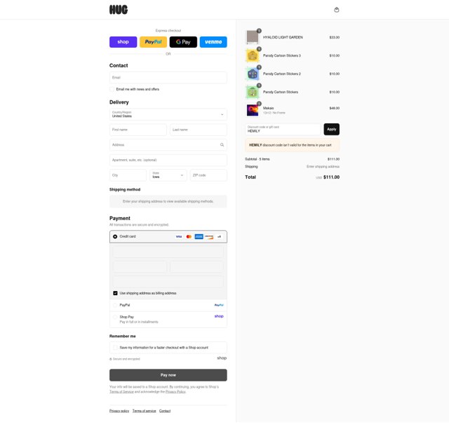 HUG checkout page showing HUG promo code box | Screenshot taken by SimplyCodes community member on Sep 7, 2025